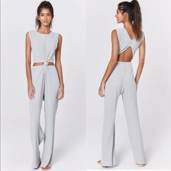 Spiritual Gangster Pants - Spiritual Gangster Isa Rib Knit Jumpsuit in Gray Size M NWT